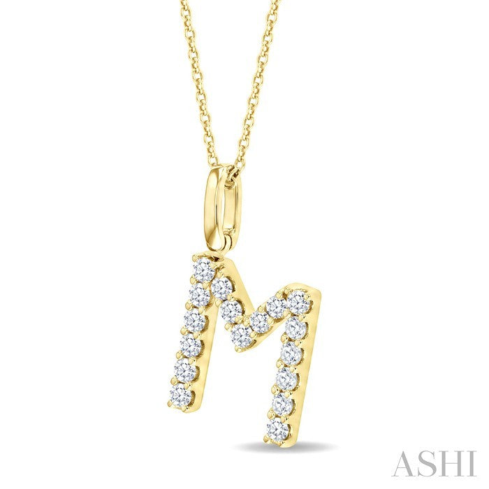 1/3 Ctw Initial 'M' Round Cut Diamond Pendant With Chain in 14K Yellow Gold