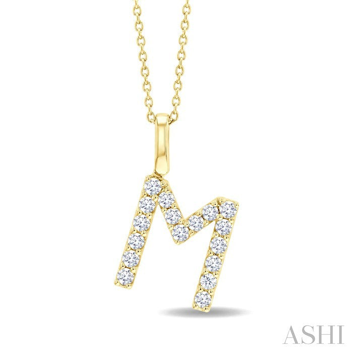 1/3 Ctw Initial 'M' Round Cut Diamond Pendant With Chain in 14K Yellow Gold
