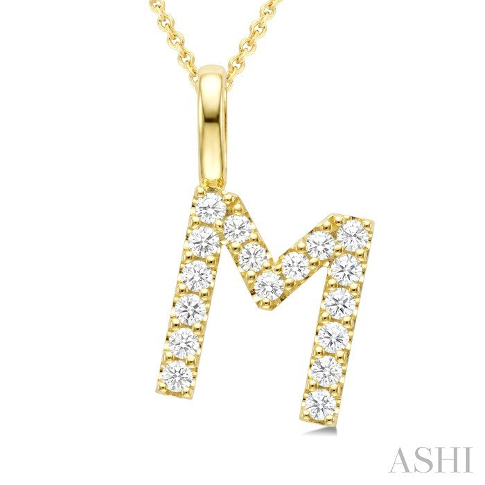 1/3 Ctw Initial 'M' Round Cut Diamond Pendant With Chain in 14K Yellow Gold