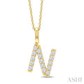 1/3 Ctw Initial 'N' Round Cut Diamond Pendant With Chain in 14K Yellow Gold