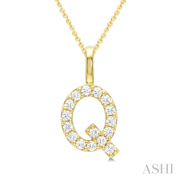 1/3 Ctw Initial 'Q' Round Cut Diamond Pendant With Chain in 14K Yellow Gold