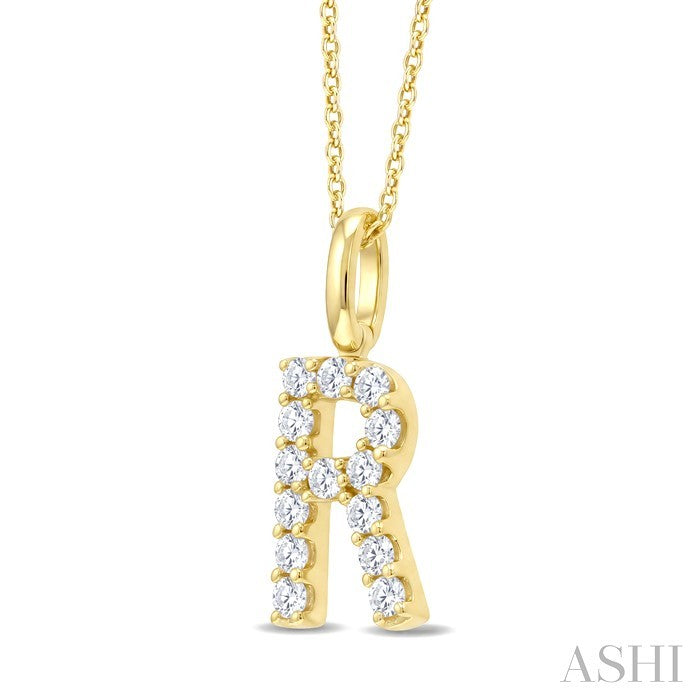 1/3 Ctw Initial 'R' Round Cut Diamond Pendant With Chain in 14K Yellow Gold