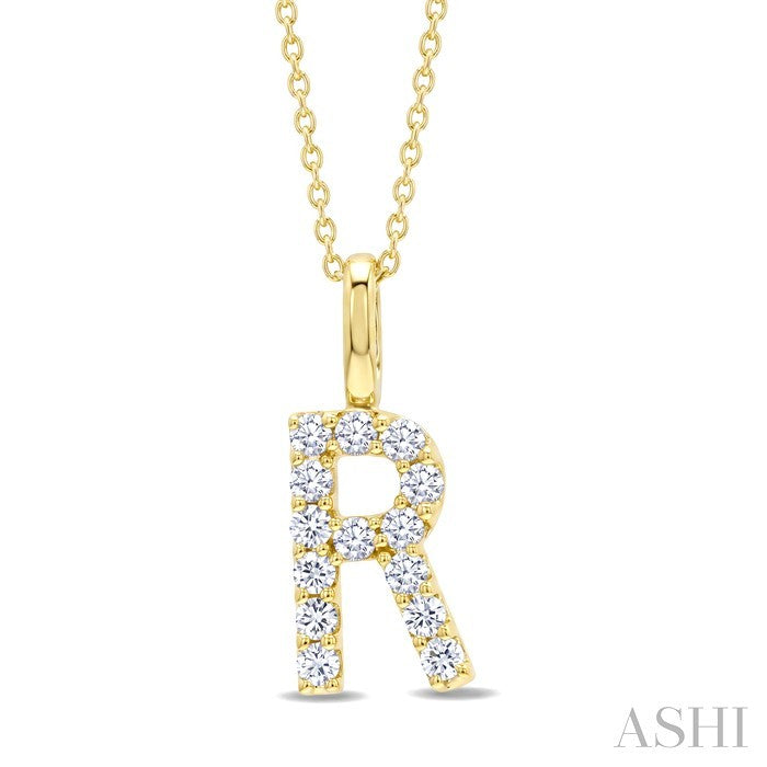 1/3 Ctw Initial 'R' Round Cut Diamond Pendant With Chain in 14K Yellow Gold