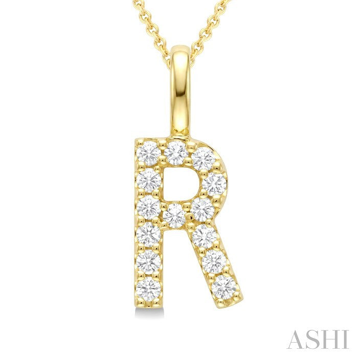 1/3 Ctw Initial 'R' Round Cut Diamond Pendant With Chain in 14K Yellow Gold