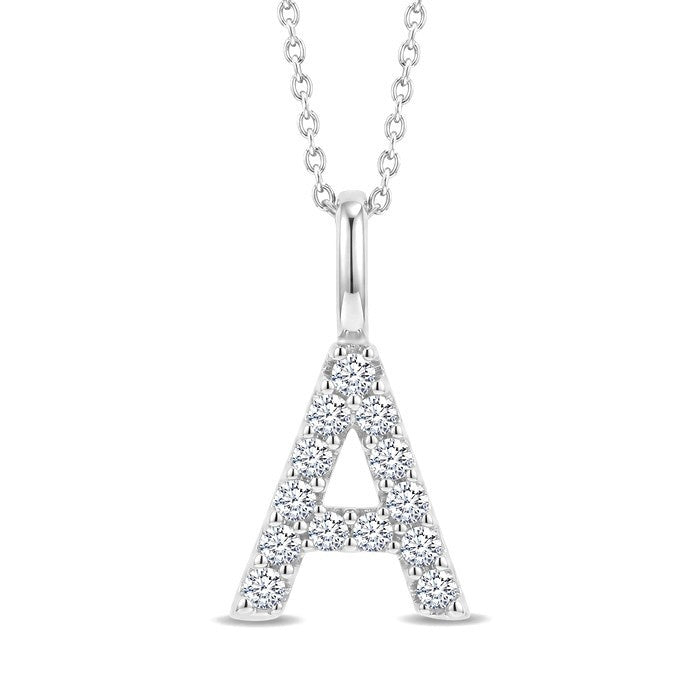 1/4 Ctw Initial 'A' Round Cut Diamond Pendant With Chain in 14K White Gold