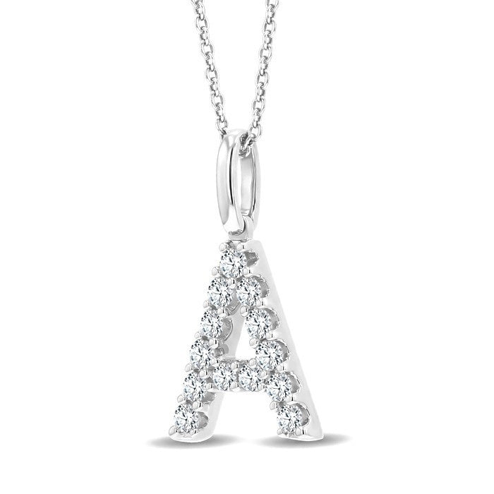 1/4 Ctw Initial 'A' Round Cut Diamond Pendant With Chain in 14K White Gold