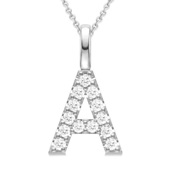 1/4 Ctw Initial 'A' Round Cut Diamond Pendant With Chain in 14K White Gold