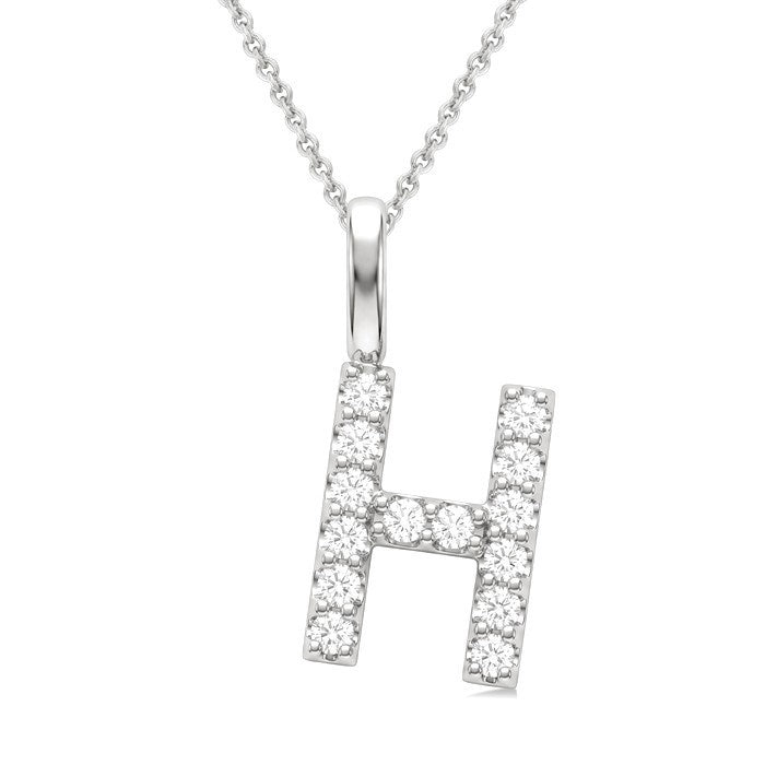 1/4 Ctw Initial 'H' Round Cut Diamond Pendant With Chain in 14K White Gold