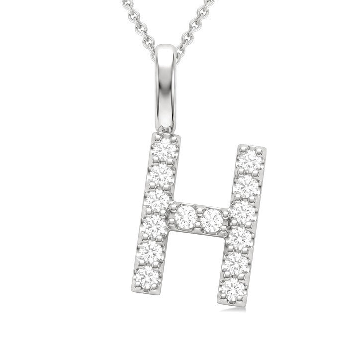 1/4 Ctw Initial 'H' Round Cut Diamond Pendant With Chain in 14K White Gold