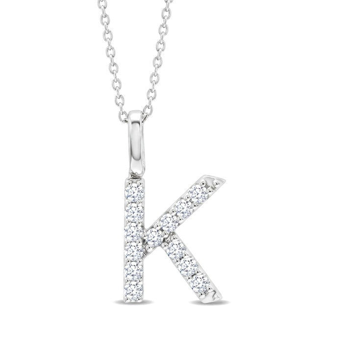 1/4 Ctw Initial 'K' Round Cut Diamond Pendant With Chain in 14K White Gold