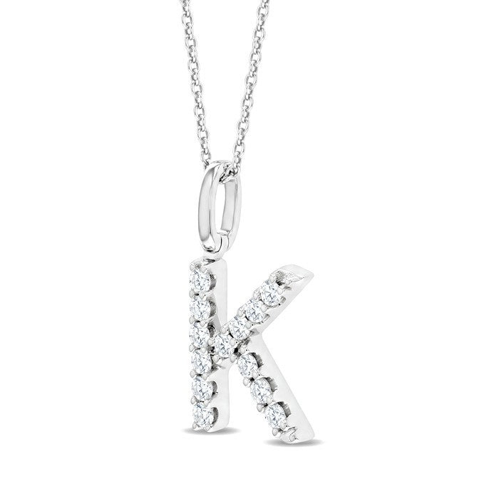 1/4 Ctw Initial 'K' Round Cut Diamond Pendant With Chain in 14K White Gold