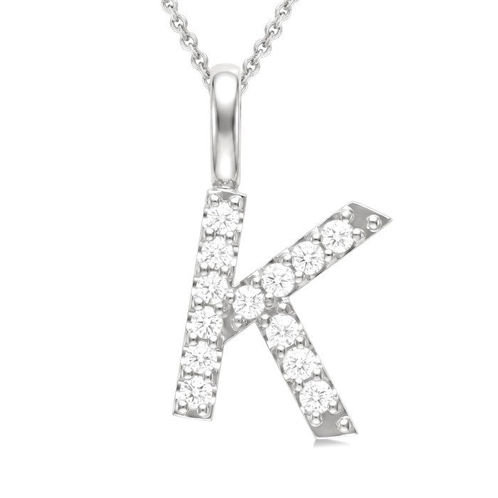 1/4 Ctw Initial 'K' Round Cut Diamond Pendant With Chain in 14K White Gold