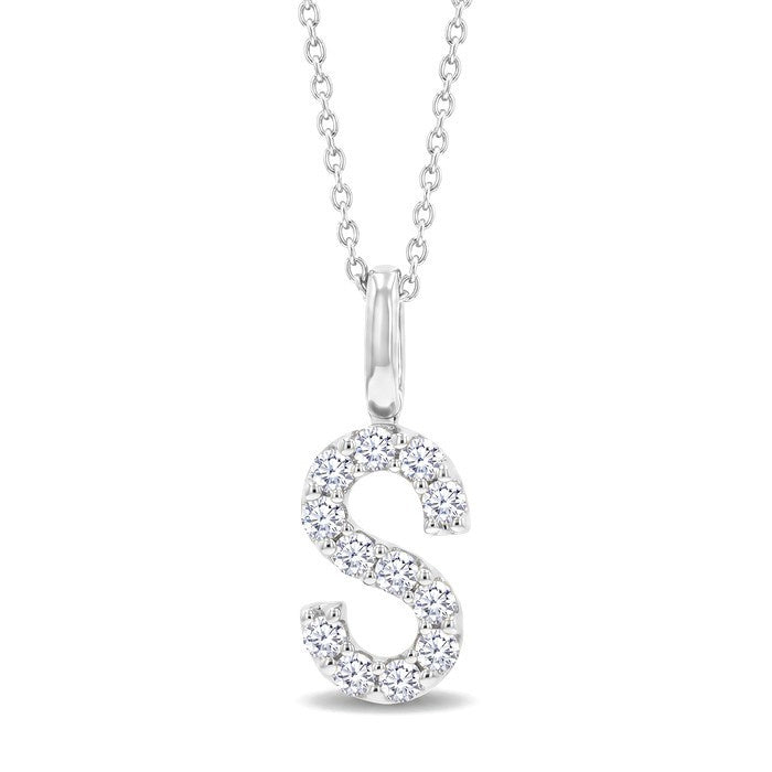 1/4 Ctw Initial 'S' Round Cut Diamond Pendant With Chain in 14K White Gold