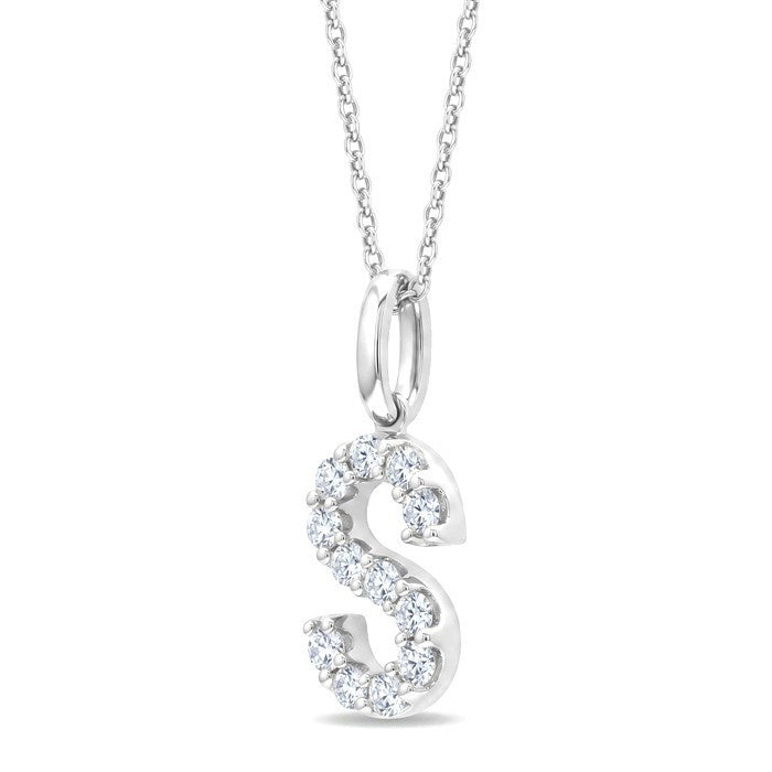 1/4 Ctw Initial 'S' Round Cut Diamond Pendant With Chain in 14K White Gold