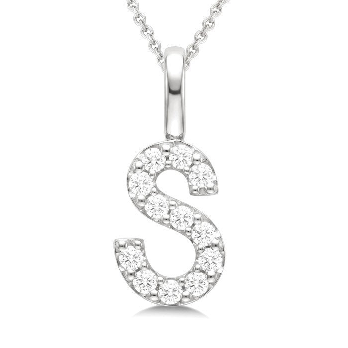 1/4 Ctw Initial 'S' Round Cut Diamond Pendant With Chain in 14K White Gold