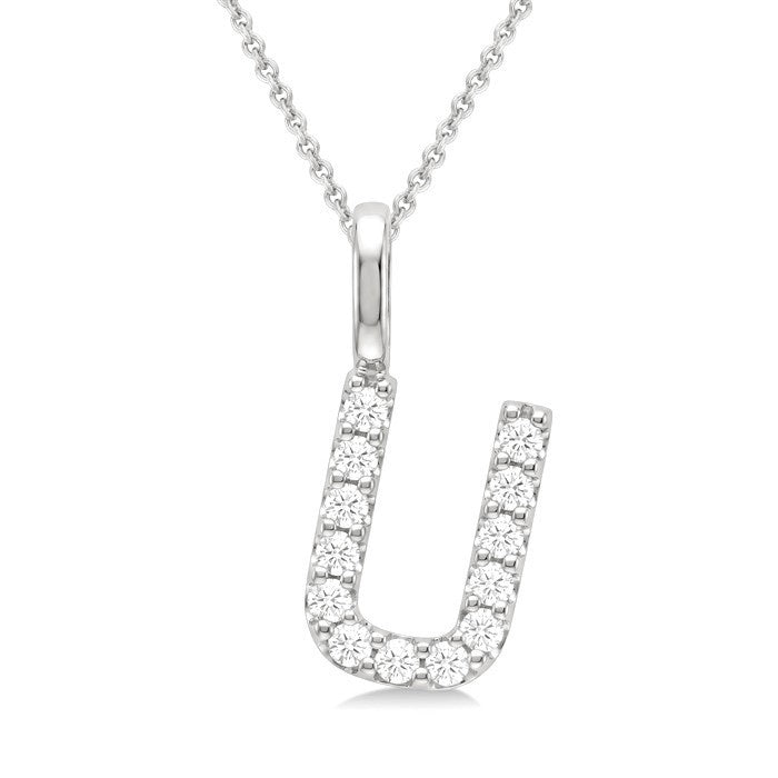 1/4 Ctw Initial 'U' Round Cut Diamond Pendant With Chain in 14K White Gold