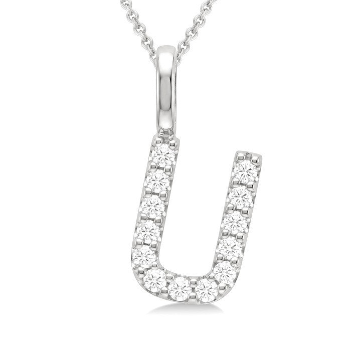 1/4 Ctw Initial 'U' Round Cut Diamond Pendant With Chain in 14K White Gold