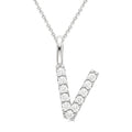 1/4 Ctw Initial 'V' Round Cut Diamond Pendant With Chain in 14K White Gold