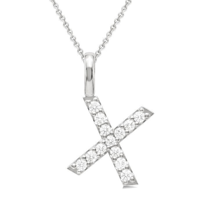1/4 Ctw Initial 'X' Round Cut Diamond Pendant With Chain in 14K White Gold