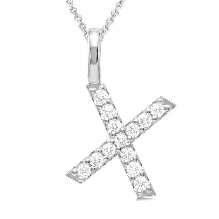 1/4 Ctw Initial 'X' Round Cut Diamond Pendant With Chain in 14K White Gold