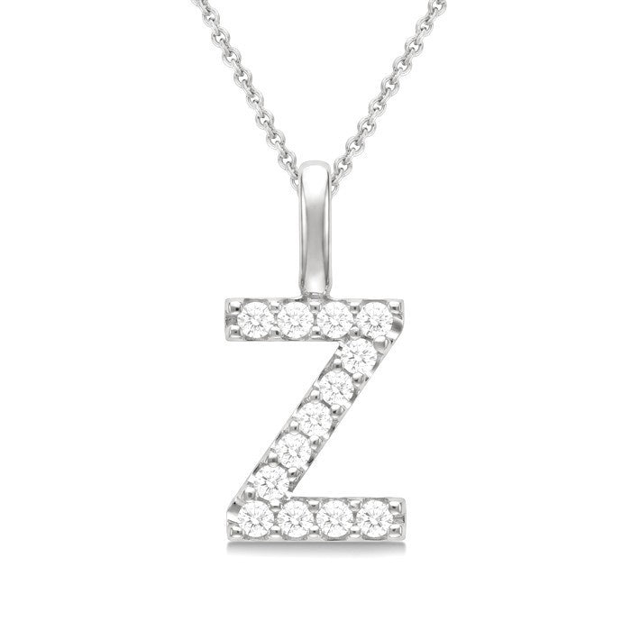 1/4 Ctw Initial 'Z' Round Cut Diamond Pendant With Chain in 14K White Gold
