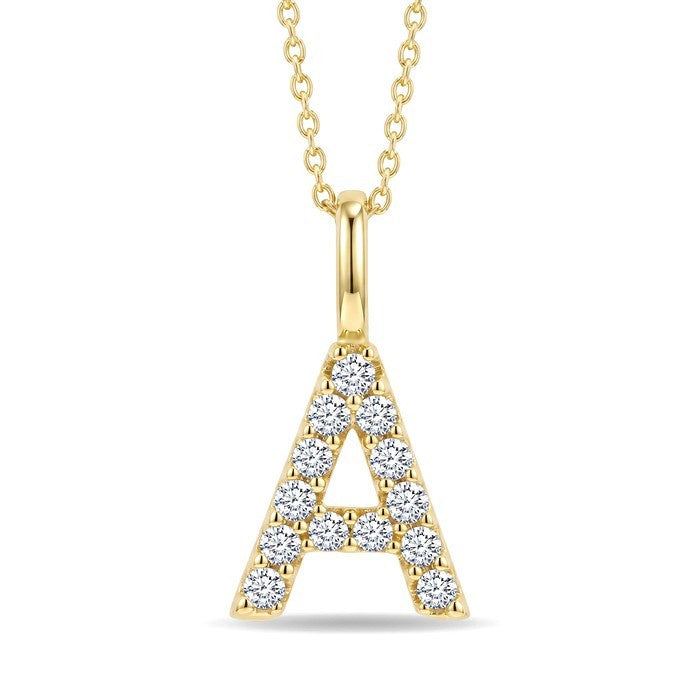 1/4 Ctw Initial 'A' Round Cut Diamond Pendant With Chain in 14K Yellow Gold