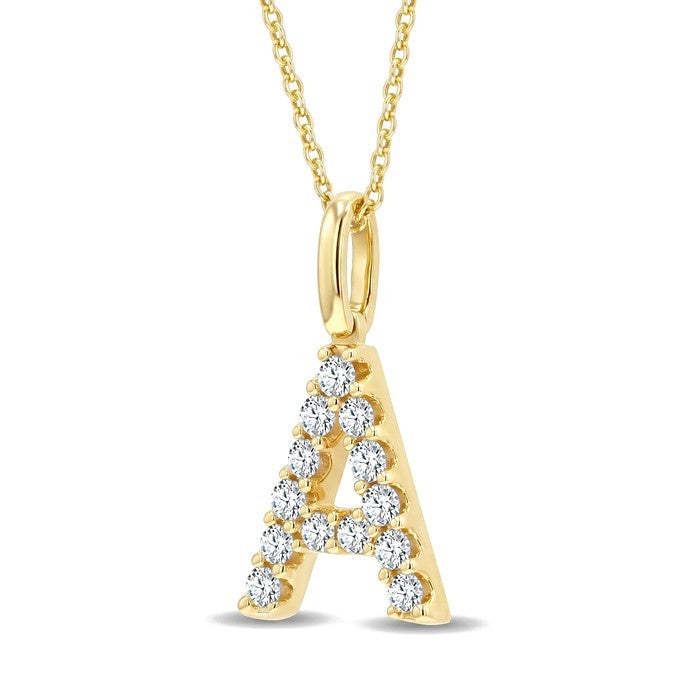 1/4 Ctw Initial 'A' Round Cut Diamond Pendant With Chain in 14K Yellow Gold