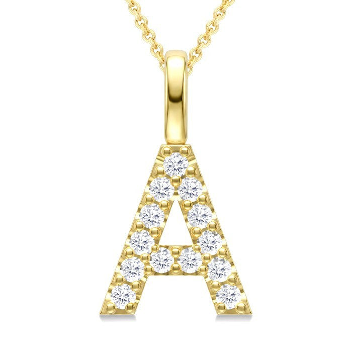 1/4 Ctw Initial 'A' Round Cut Diamond Pendant With Chain in 14K Yellow Gold