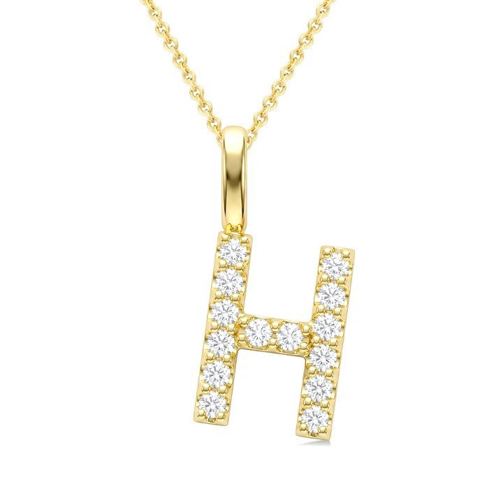 1/4 Ctw Initial 'H' Round Cut Diamond Pendant With Chain in 14K Yellow Gold