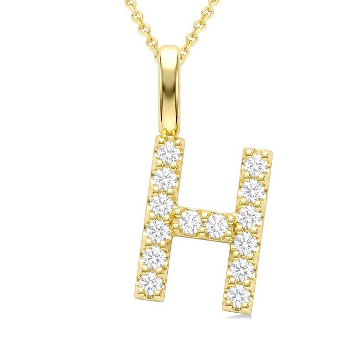 1/4 Ctw Initial 'H' Round Cut Diamond Pendant With Chain in 14K Yellow Gold