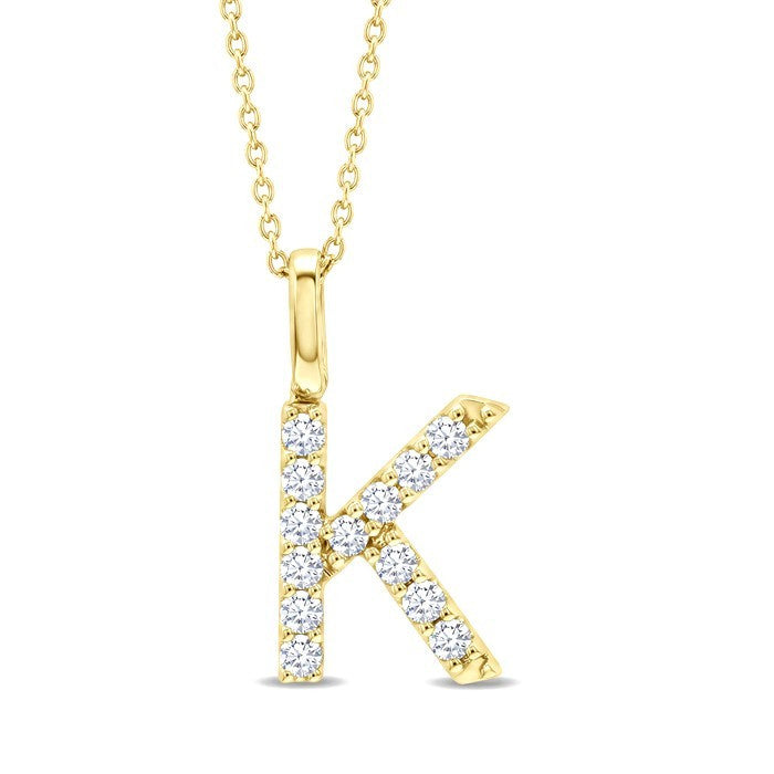 1/4 Ctw Initial 'K' Round Cut Diamond Pendant With Chain in 14K Yellow Gold