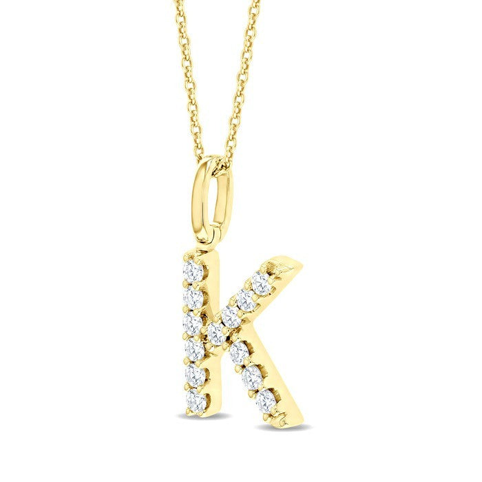 1/4 Ctw Initial 'K' Round Cut Diamond Pendant With Chain in 14K Yellow Gold