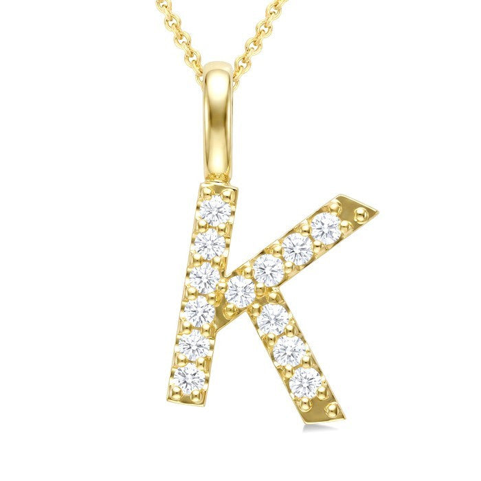1/4 Ctw Initial 'K' Round Cut Diamond Pendant With Chain in 14K Yellow Gold