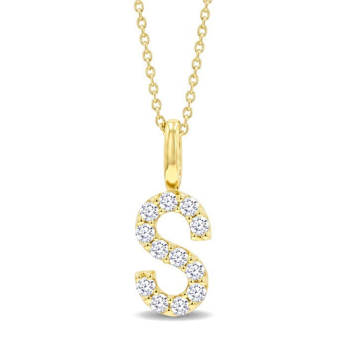 1/4 Ctw Initial 'S' Round Cut Diamond Pendant With Chain in 14K Yellow Gold