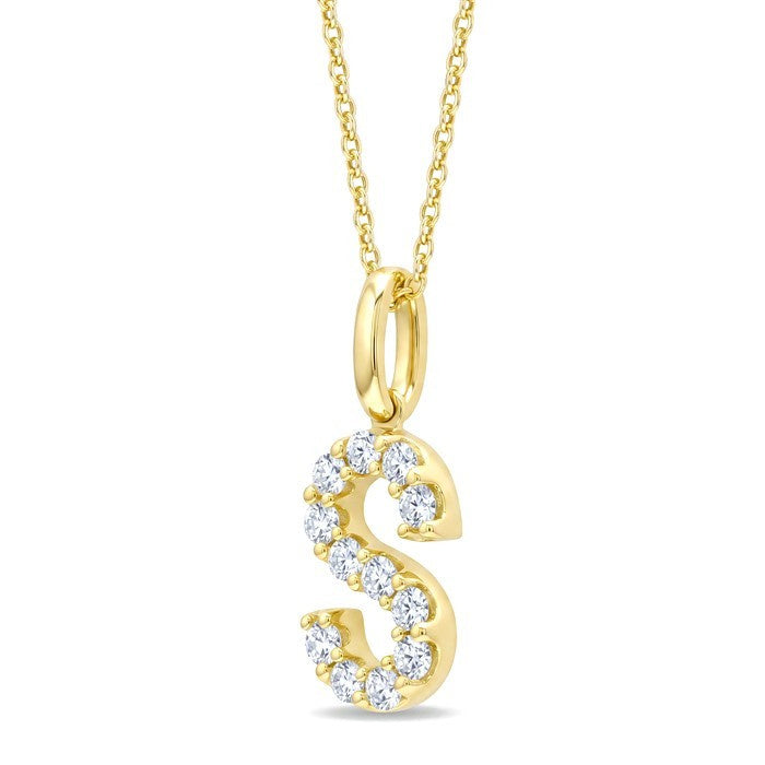 1/4 Ctw Initial 'S' Round Cut Diamond Pendant With Chain in 14K Yellow Gold