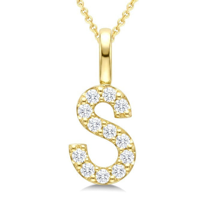1/4 Ctw Initial 'S' Round Cut Diamond Pendant With Chain in 14K Yellow Gold