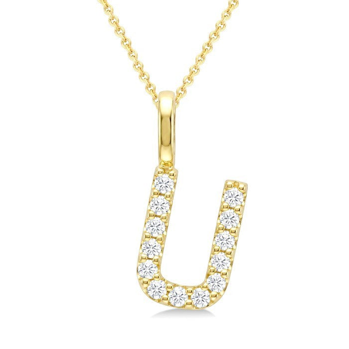 1/4 Ctw Initial 'U' Round Cut Diamond Pendant With Chain in 14K Yellow Gold