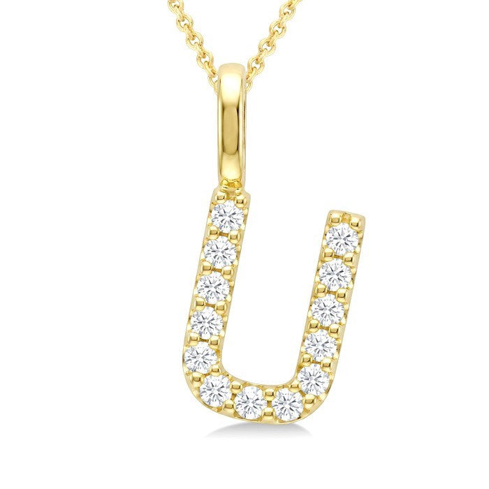 1/4 Ctw Initial 'U' Round Cut Diamond Pendant With Chain in 14K Yellow Gold