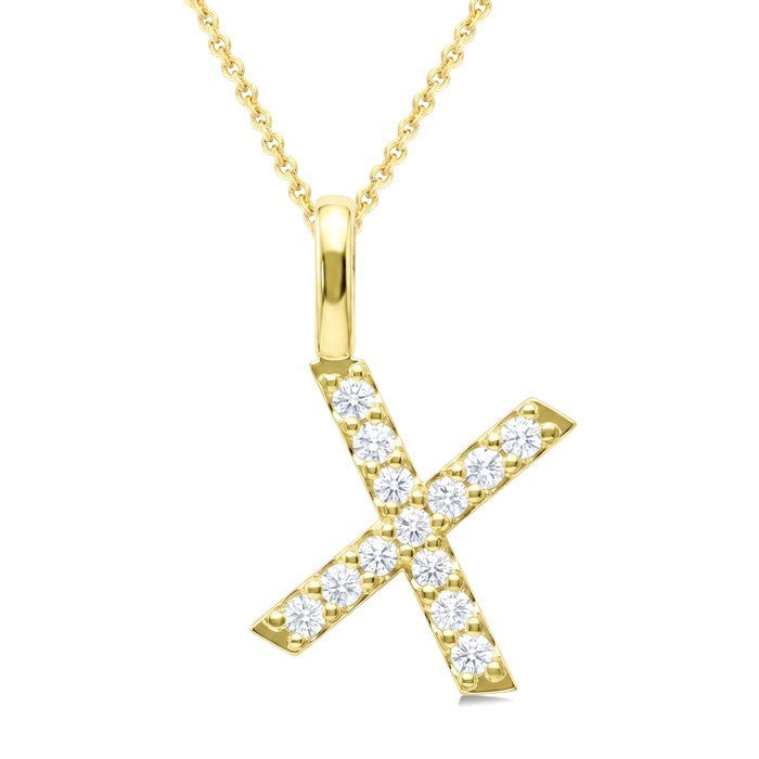 1/4 Ctw Initial 'X' Round Cut Diamond Pendant With Chain in 14K Yellow Gold