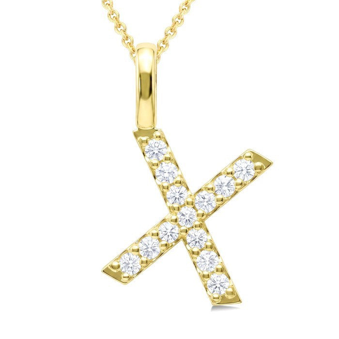 1/4 Ctw Initial 'X' Round Cut Diamond Pendant With Chain in 14K Yellow Gold