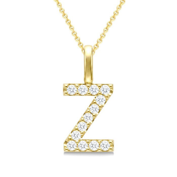 1/4 Ctw Initial 'Z' Round Cut Diamond Pendant With Chain in 14K Yellow Gold