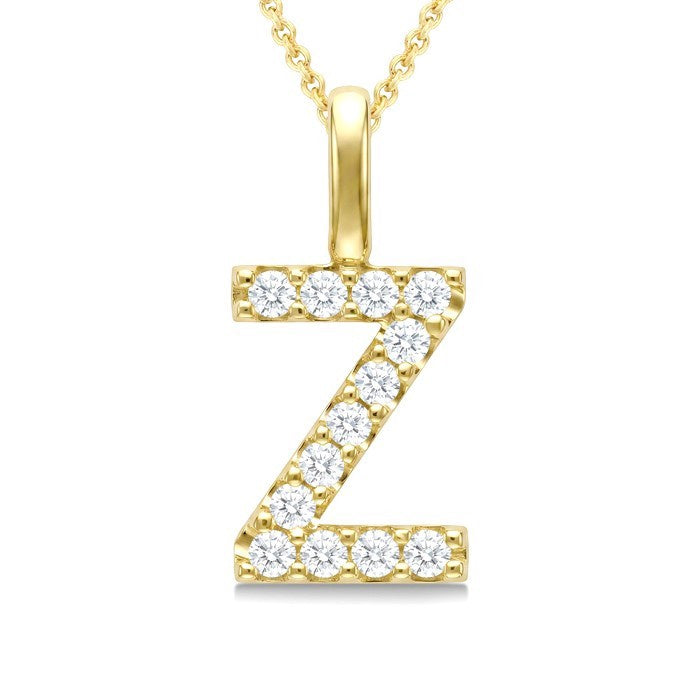 1/4 Ctw Initial 'Z' Round Cut Diamond Pendant With Chain in 14K Yellow Gold