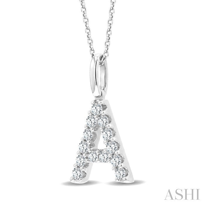 1/4 Ctw Initial 'A' Round Cut Diamond Pendant With Chain in 14K White Gold