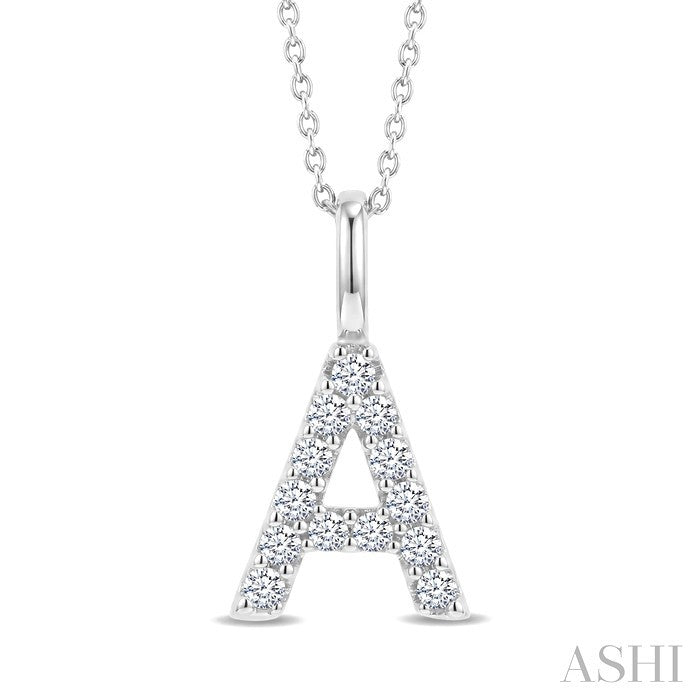 1/4 Ctw Initial 'A' Round Cut Diamond Pendant With Chain in 14K White Gold