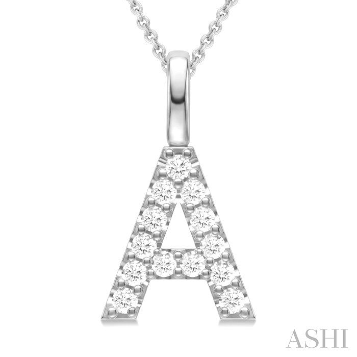1/4 Ctw Initial 'A' Round Cut Diamond Pendant With Chain in 14K White Gold
