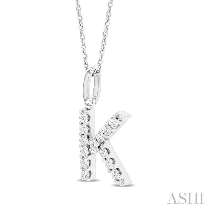 1/4 Ctw Initial 'K' Round Cut Diamond Pendant With Chain in 14K White Gold