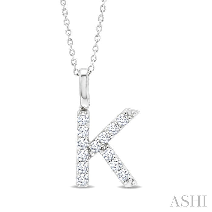 1/4 Ctw Initial 'K' Round Cut Diamond Pendant With Chain in 14K White Gold