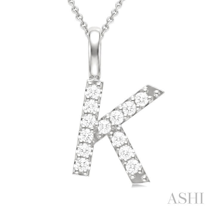 1/4 Ctw Initial 'K' Round Cut Diamond Pendant With Chain in 14K White Gold