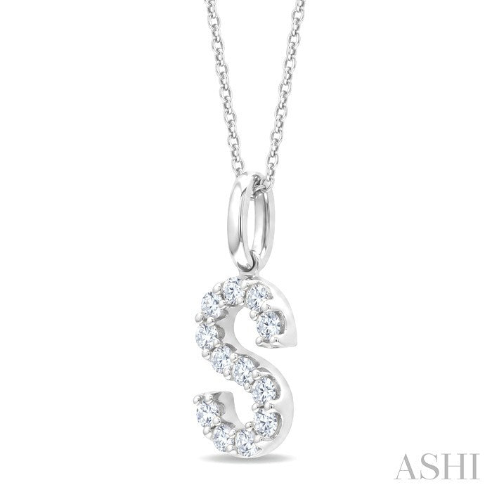 1/4 Ctw Initial 'S' Round Cut Diamond Pendant With Chain in 14K White Gold
