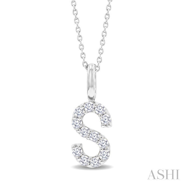 1/4 Ctw Initial 'S' Round Cut Diamond Pendant With Chain in 14K White Gold